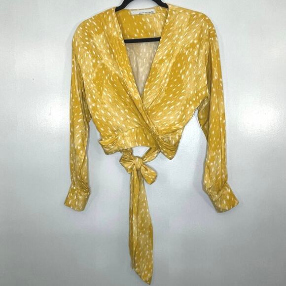 STILLWATER Women Long Sleeve Top Blouse Yellow V-Neck Rayon Cropped Small Beach - Picture 1 of 11